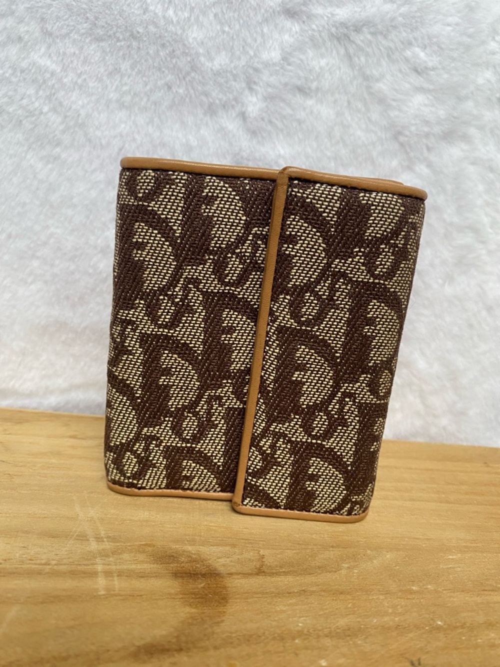 Dior Brown Canvas Wallet with Tan Leather Trim